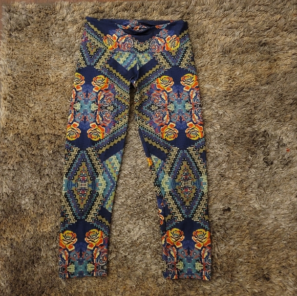 Onzie Blue Orange Multicolor Tribal Print Leggings S/M - Picture 10 of 11